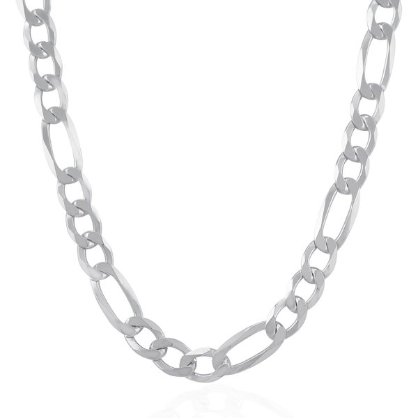 Rhodium Plated 8.8mm Sterling Silver Figaro Style Chain