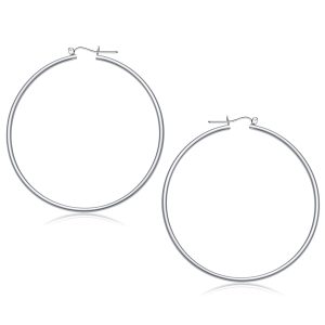 14k White Gold Polished Hoop Earrings (60 mm)