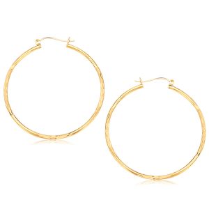 14k Yellow Gold Fancy Diamond Cut Extra Large Hoop Earrings (45mm Diameter)