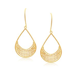 14k Yellow Gold Open Teardrop with Layered Bead Chain Earrings