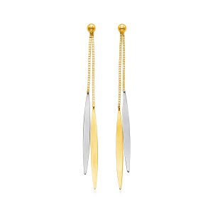 14k Two Tone Gold Polished Narrow Oval Earrings