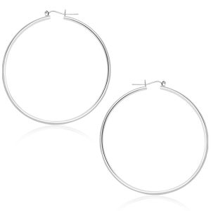 14k White Gold Polished Hoop Earrings (45 mm)