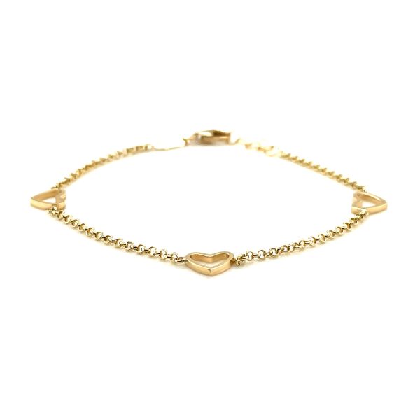 14k Yellow Gold Childrens Bracelet with Hearts