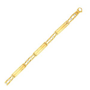 14k Two-Tone Gold Fancy Bar Style Men's Bracelet with Curved Connectors