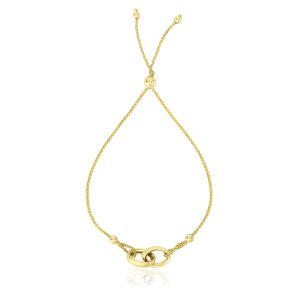 14k Yellow Gold Entwined Rings Adjustable Lariat Style Bracelet