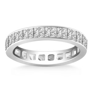 14k White Gold Eternity Ring with Channel Set Princess Cut Diamonds