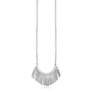 Sterling Silver Necklace with Curved Bar and Fringe