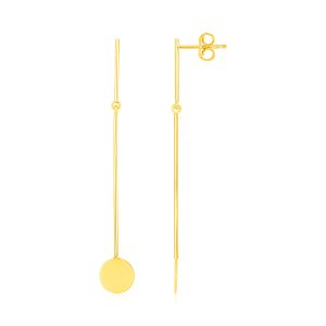 14K Yellow Gold Chain Dangle Earrings with Polished Circles