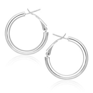 14k White Gold High Polish Hoop Earrings (0.78 inch Diameter)