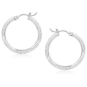 14k White Gold Diamond Cut Hoop Earrings (25 mm)