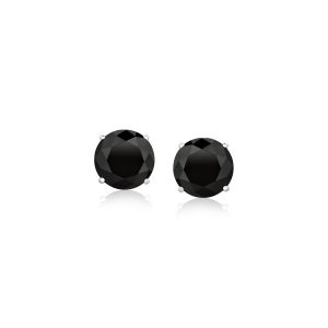 14k White Gold Stud Earrings with Black 6mm Faceted Cubic Zirconia