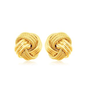 14k Yellow Gold Love Knot with Ridge Texture Earrings