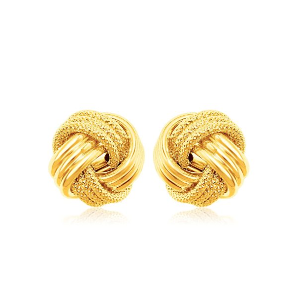 14k Yellow Gold Love Knot with Ridge Texture Earrings