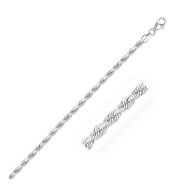 3.0mm 14k White Gold Solid Diamond Cut Rope Bracelet