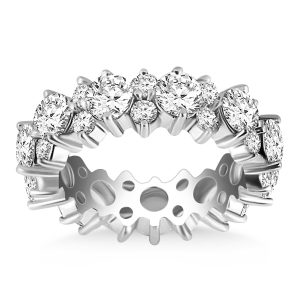 14k White Gold Ornamental Round Diamond Eternity Ring