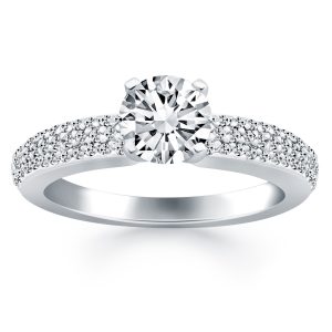 14k White Gold Triple Row Pave Diamond Engagement Ring