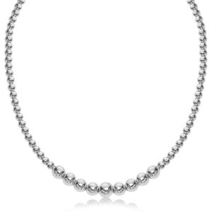 Sterling Silver Rhodium Plated Graduated Motif Polished Bead Necklace