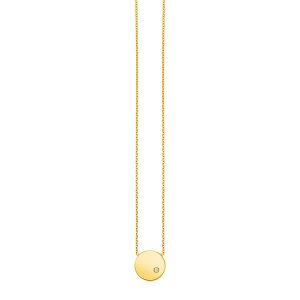 14k Yellow Gold Necklace with Polished Round Pendant with Diamond