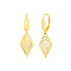 14K Yellow Gold Art Deco Earrings with Mother of Pearl Inlay