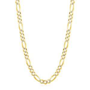 6.0mm 14K Yellow Gold Solid Pave Figaro Chain