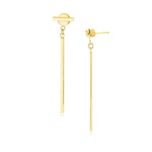 14k Yellow Gold Modern Disc and Bar Drop Earrings