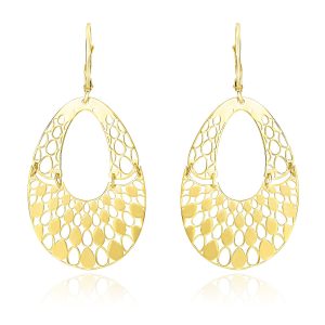 14k Yellow Gold Teardrop Filigree Design Graduated Open Teardrop Earrings