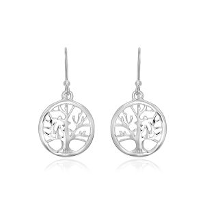 Sterling Silver Round Tree of Life Earrings