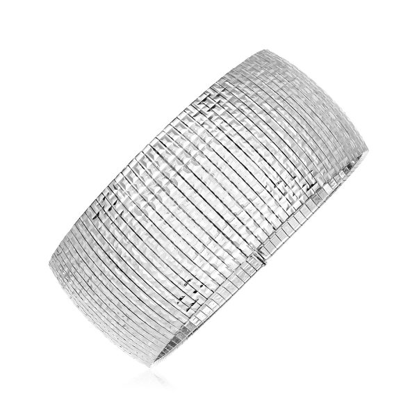 Sterling Silver Serpentine Style Bracelet with Square Patterned Texture