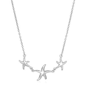 Sterling Silver Necklace with Three Starfish