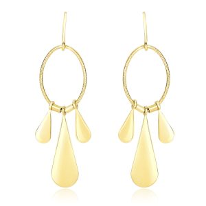 14k Yellow Gold Graduated Teardrop and Open Oval Drop Style Earrings