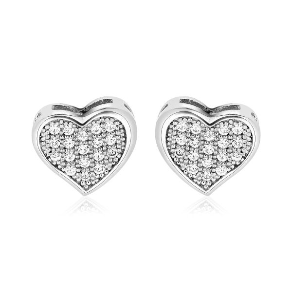 Sterling Silver Heart Earrings with Cubic Zirconias