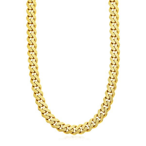 14k Yellow Gold Miami Cuban Chain Necklace with White Pave