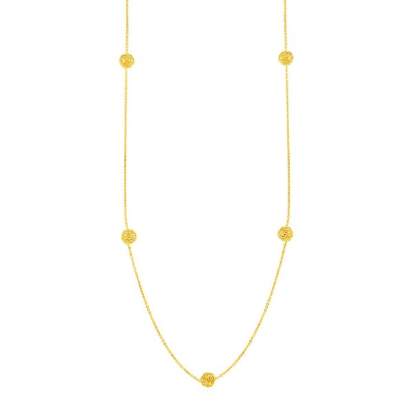 Station Necklace with Textured Love Knots in 14k Yellow Gold