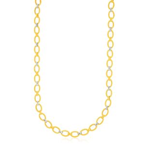 14k Two-Tone Gold Multi-Textured Oval Link Fancy Necklace