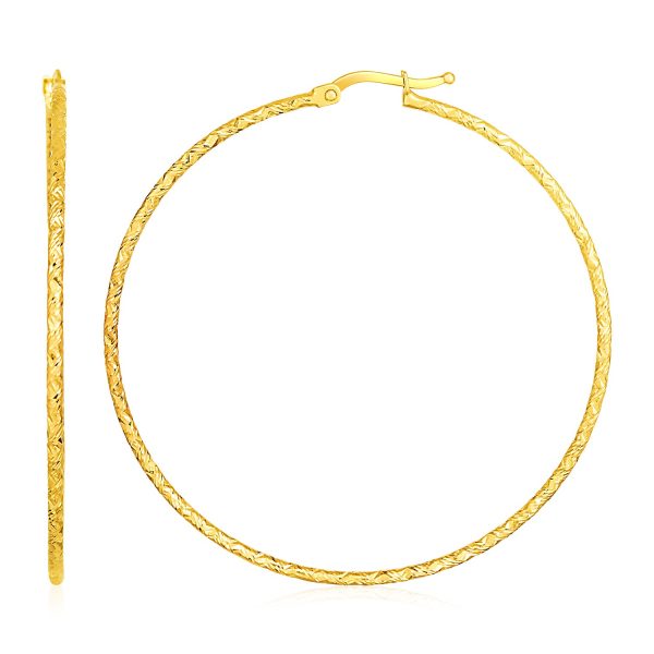 14k Yellow Gold Large Textured Hoop Earrings (50mm Diameter) (1.5mm)