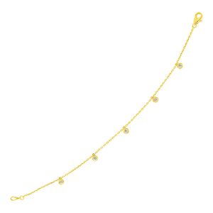 14k Yellow Gold 7 inch Bracelet with Diamond Charms