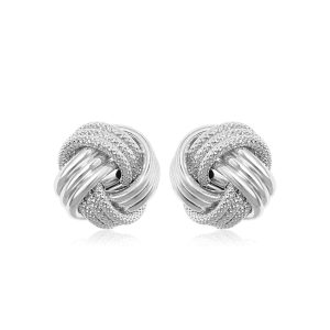 14k White Gold Love Knot with Ridge Texture Earrings