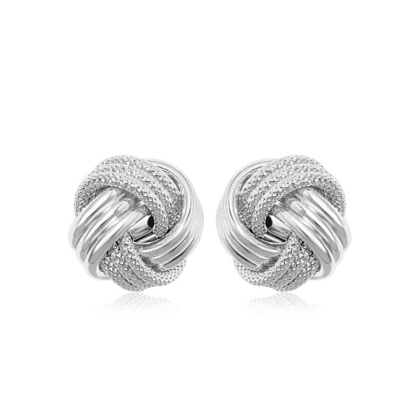 14k White Gold Love Knot with Ridge Texture Earrings