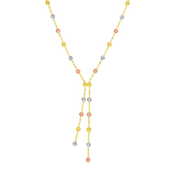 14k Tri Color Gold Lariat Style Station Necklace