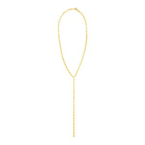 14k Yellow Gold 17 inch Lariat Necklace with Polished Circles