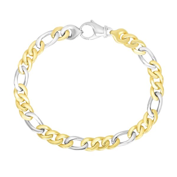 14k Two-Tone Gold Men's Figaro Link Style Bracelet