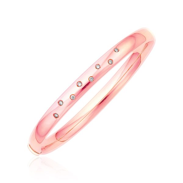 14k Rose Gold Rounded Bangle with Diamonds