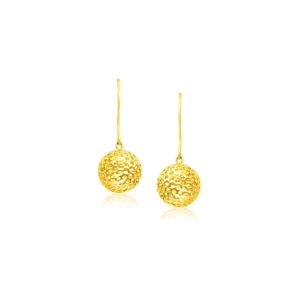 14k Yellow Gold Dangling Round Mesh Earrings