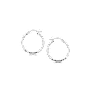 Sterling Silver Polished Thin Hoop Earrings with Rhodium Plating (20mm)