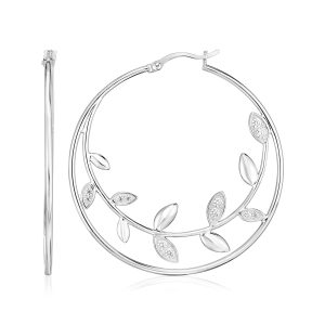 Sterling Silver Hoop Earrings with Textured Vines