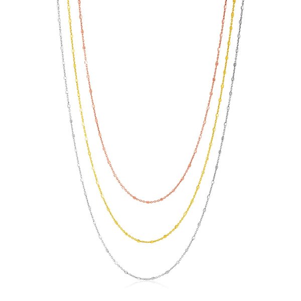 Sterling Silver Three Toned Three Strand Fine Chain Necklace