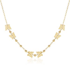 14k Yellow Gold 18 inch Necklace with Polished Butterflies and Beads