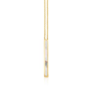 14k Yellow Gold Bar Necklace with Mother of Pearl