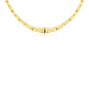 14K Yellow Gold Necklace with Graduated Greek Meander Motif Links