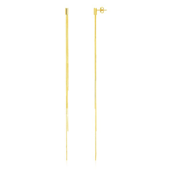 14k Yellow Gold Long Chain Post Earrings